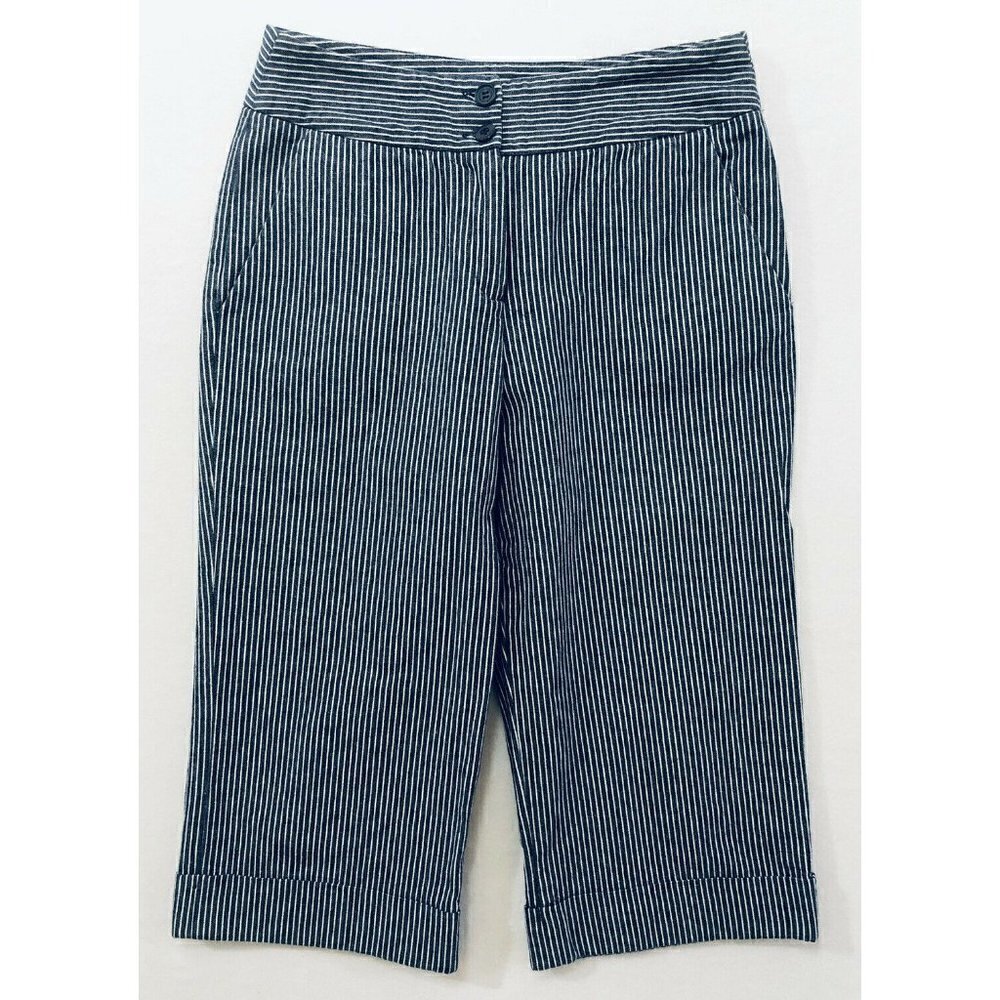 Sandro Sportswear Womens Size 10 Blue Striped Crop Cuffed Pants